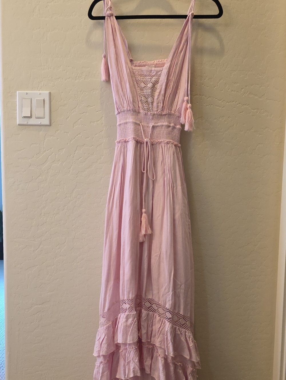 Pink Boho Dress With Ruffled Hem